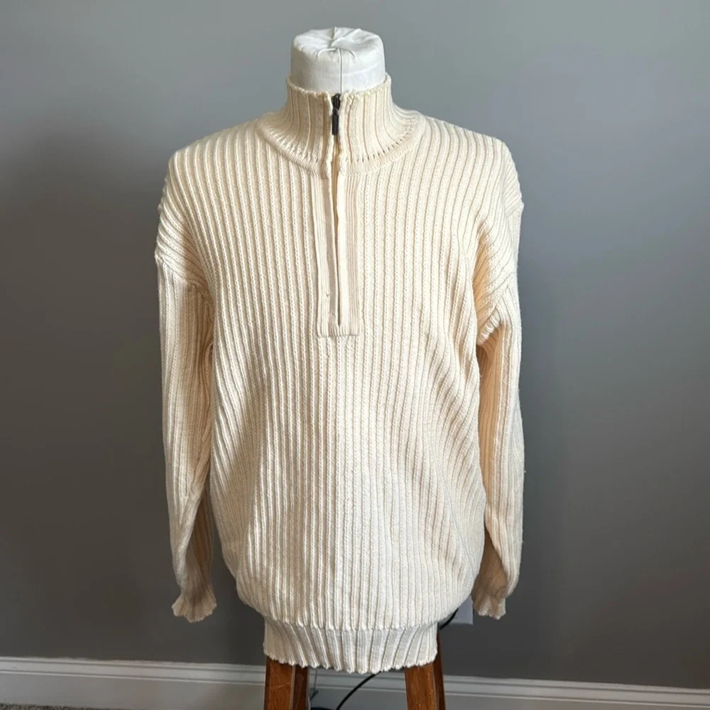 Barbour - Boatman Half Zip Sweater 100% Pure New Wool - Cream - Size Large